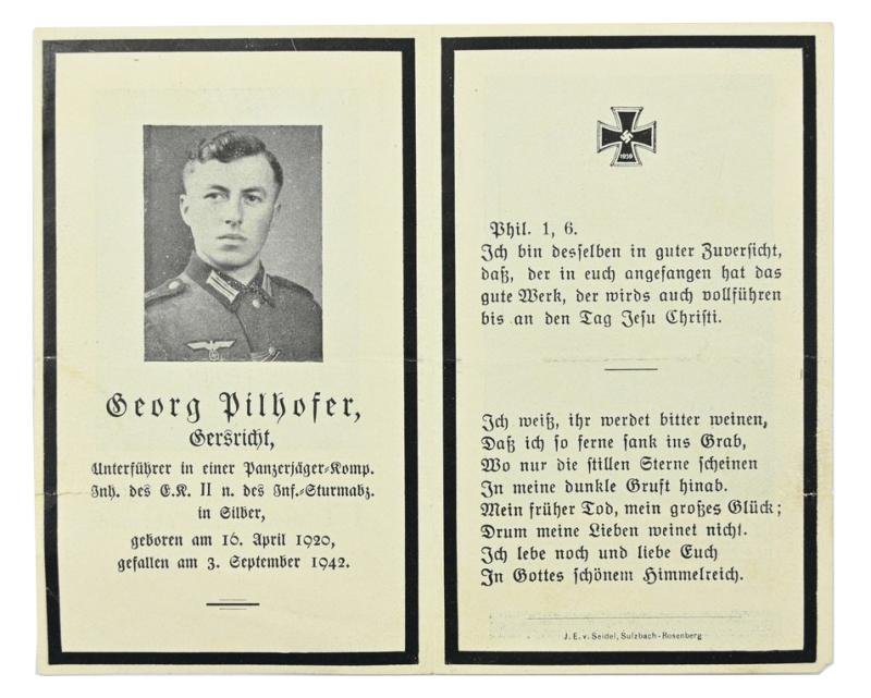 German WH Deathcard 'Georg Pilhofer'