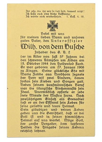 German WH Deathcard 'Wilhelm von der Busche'