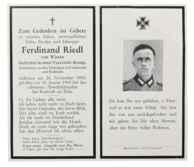 German WH Deathcard 'Ferdinand Riedl'