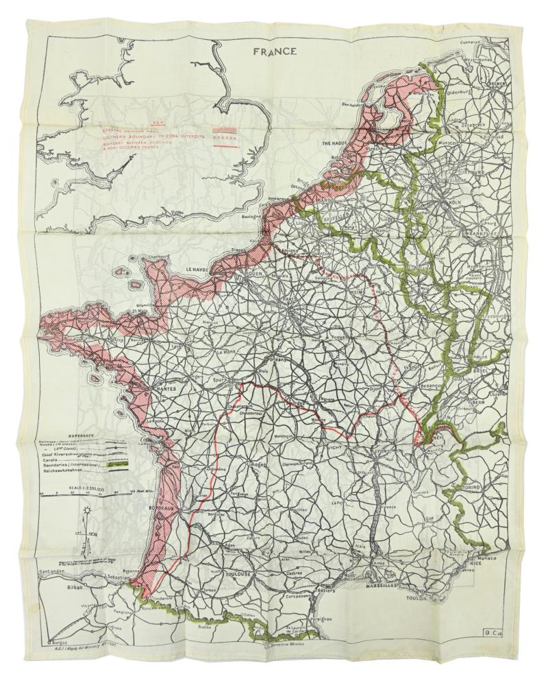 British RAF WW2 /S.O.E. Escape/Evasion silk map for France