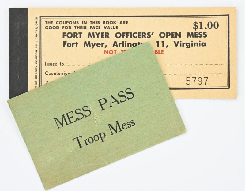 US WW2 Fort Myers Officer's Mess Tickets