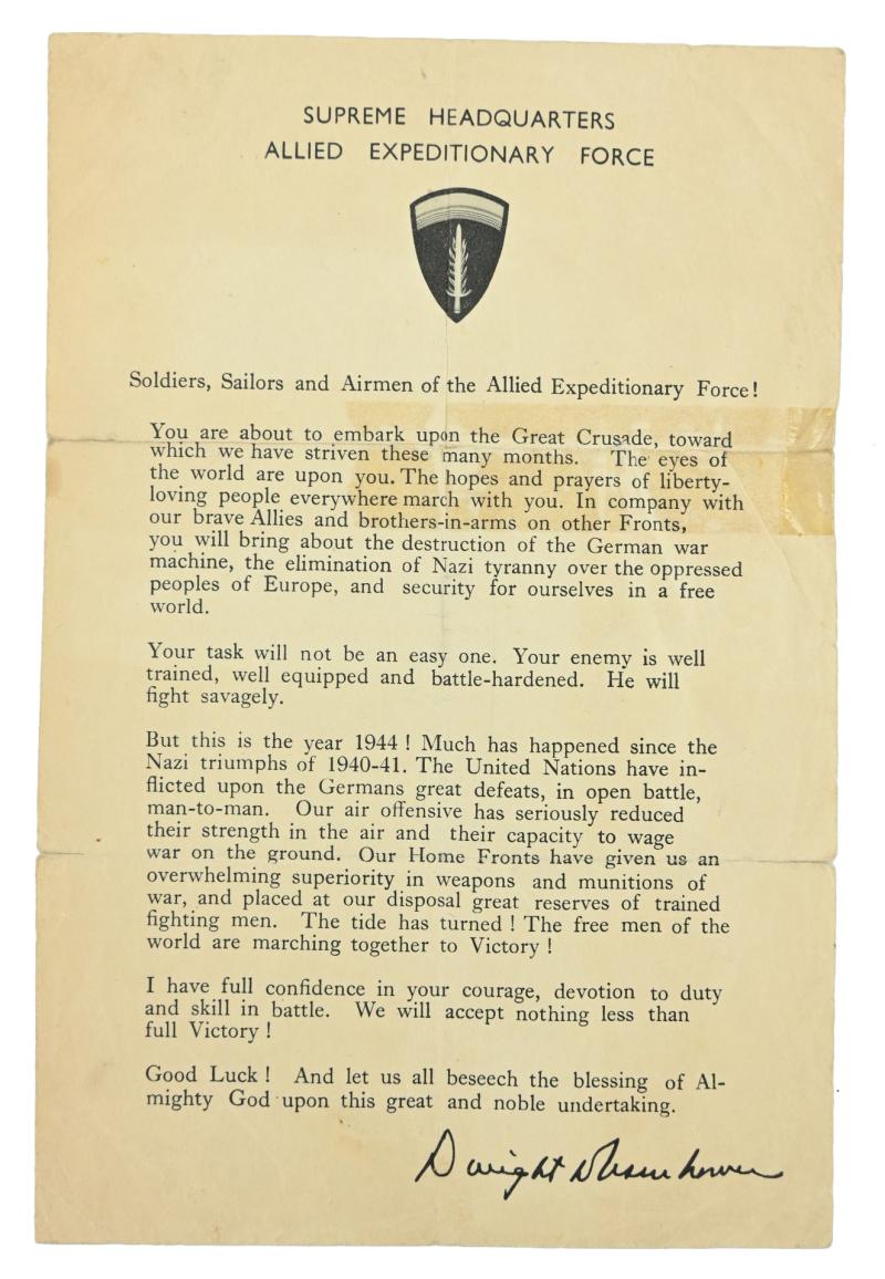 US WW2 Eisenhower D-Day Letter 6 June 1944