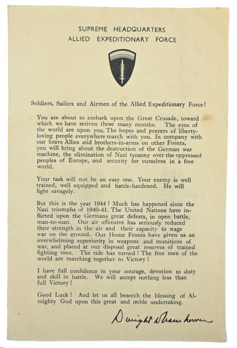 WorldWarCollectibles | US WW2 Eisenhower D-Day Letter 6 June 1944