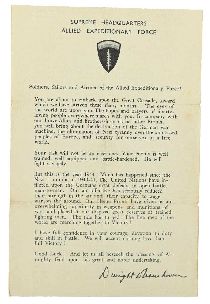 US WW2 Eisenhower D-Day Letter 6 June 1944