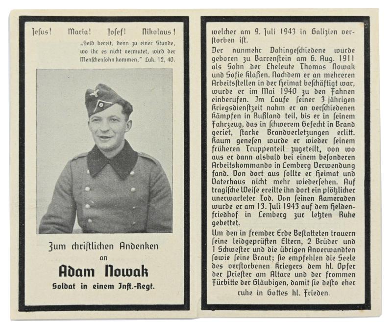 German Deathcard 'Adam Novak'