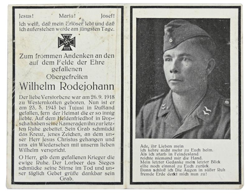 German Deathcard 'Wilhelm Rodejohann'