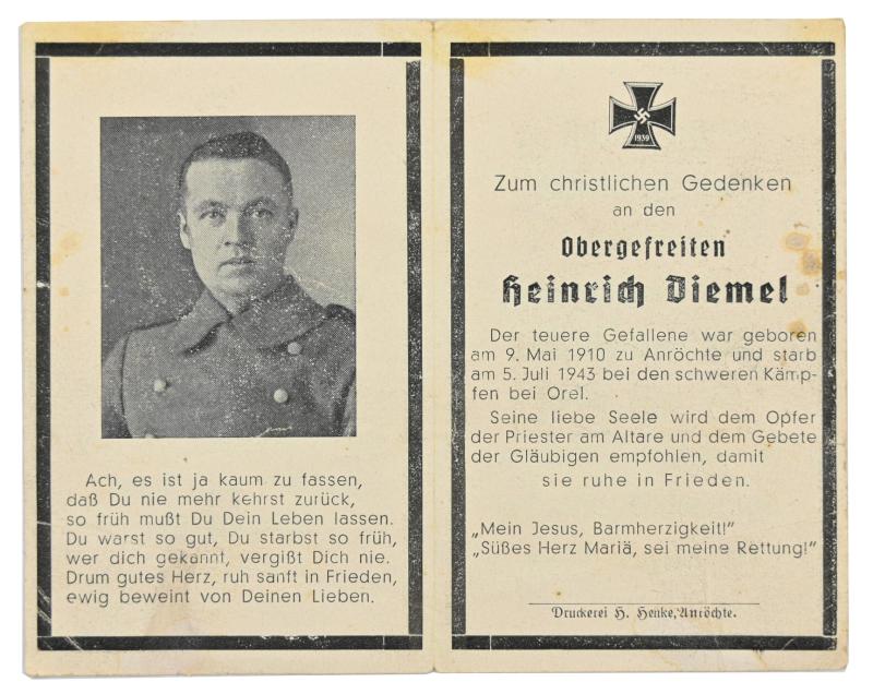 German Deathcard 'Heinrich Diemel'