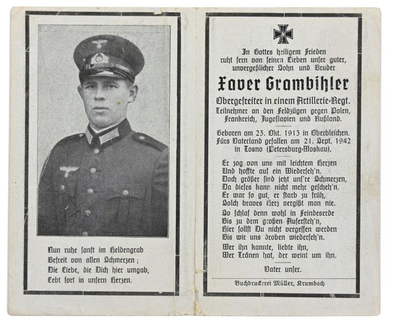 German Deathcard 'Xaver Grambihler'