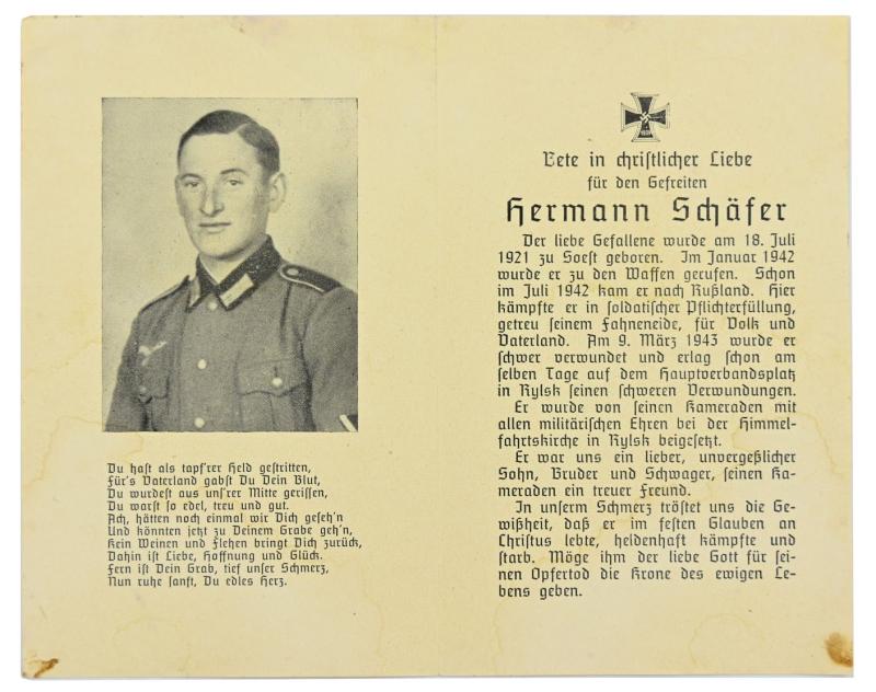 German Deathcard 'Hermann Schafer'