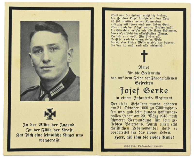 German Deathcard 'Josef Gerke'