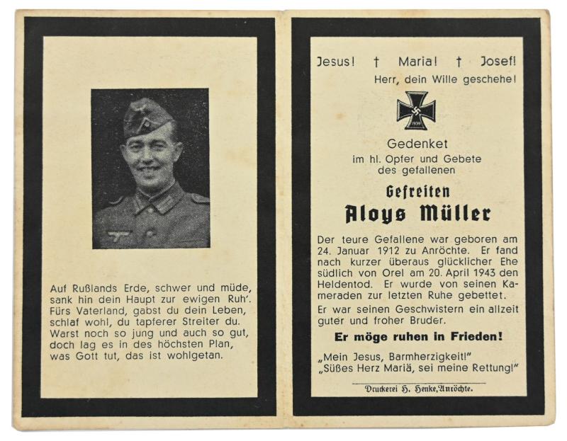 German Deathcard 'Aloys Muller'