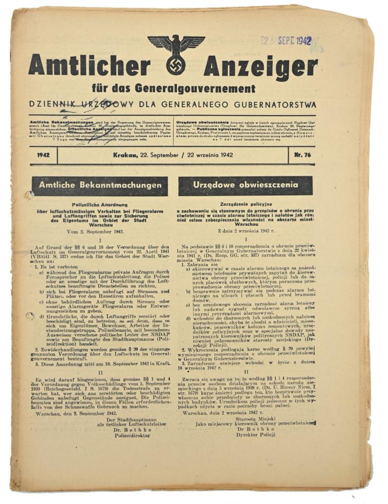 German Generalgoverment Newspaper 'Amtlicher Anzeiger'