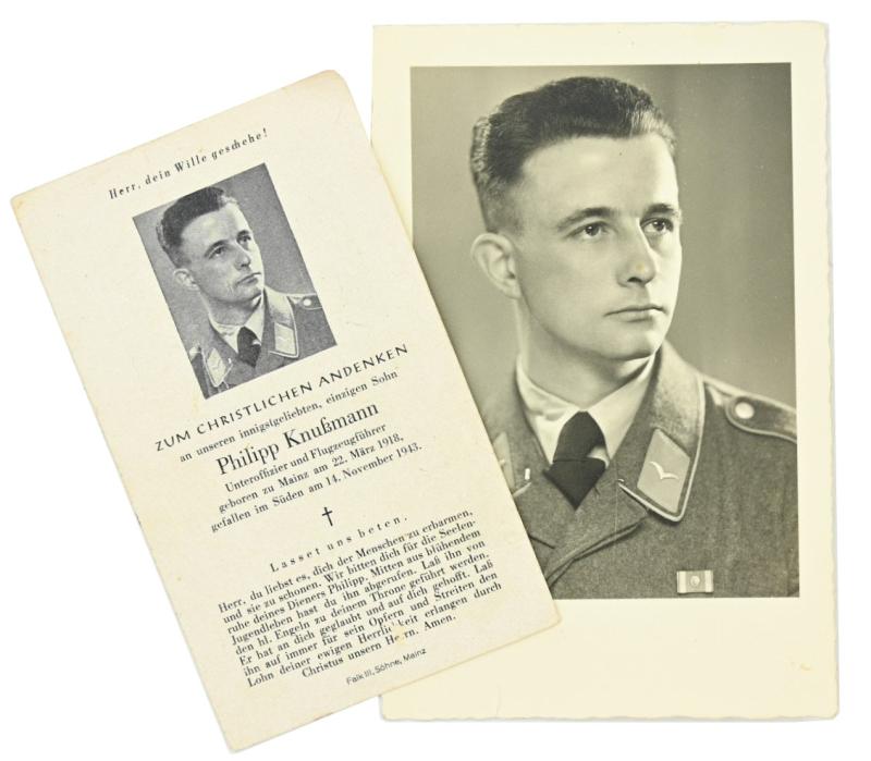 German Luftwaffe Deathcard and picture of  'Philipp Knussmann'