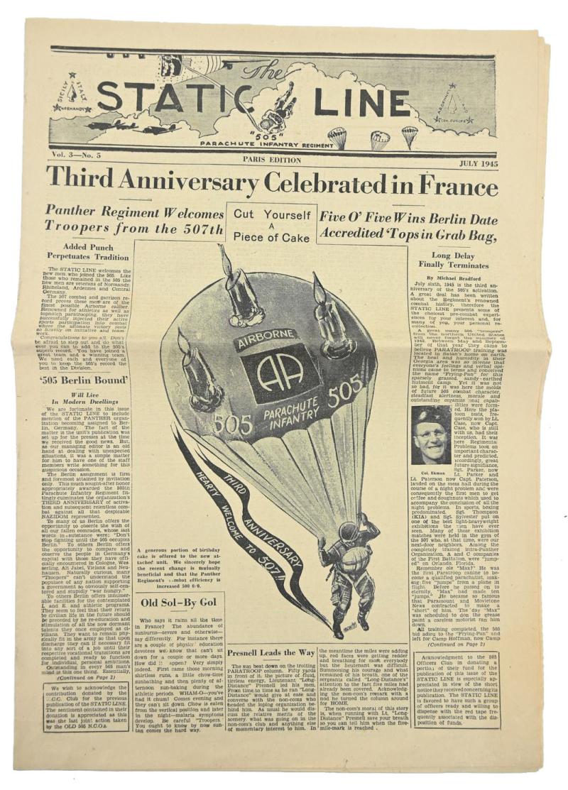 US WW2 82nd Airborne Division 505th PIR Newspaper 'Static Line'