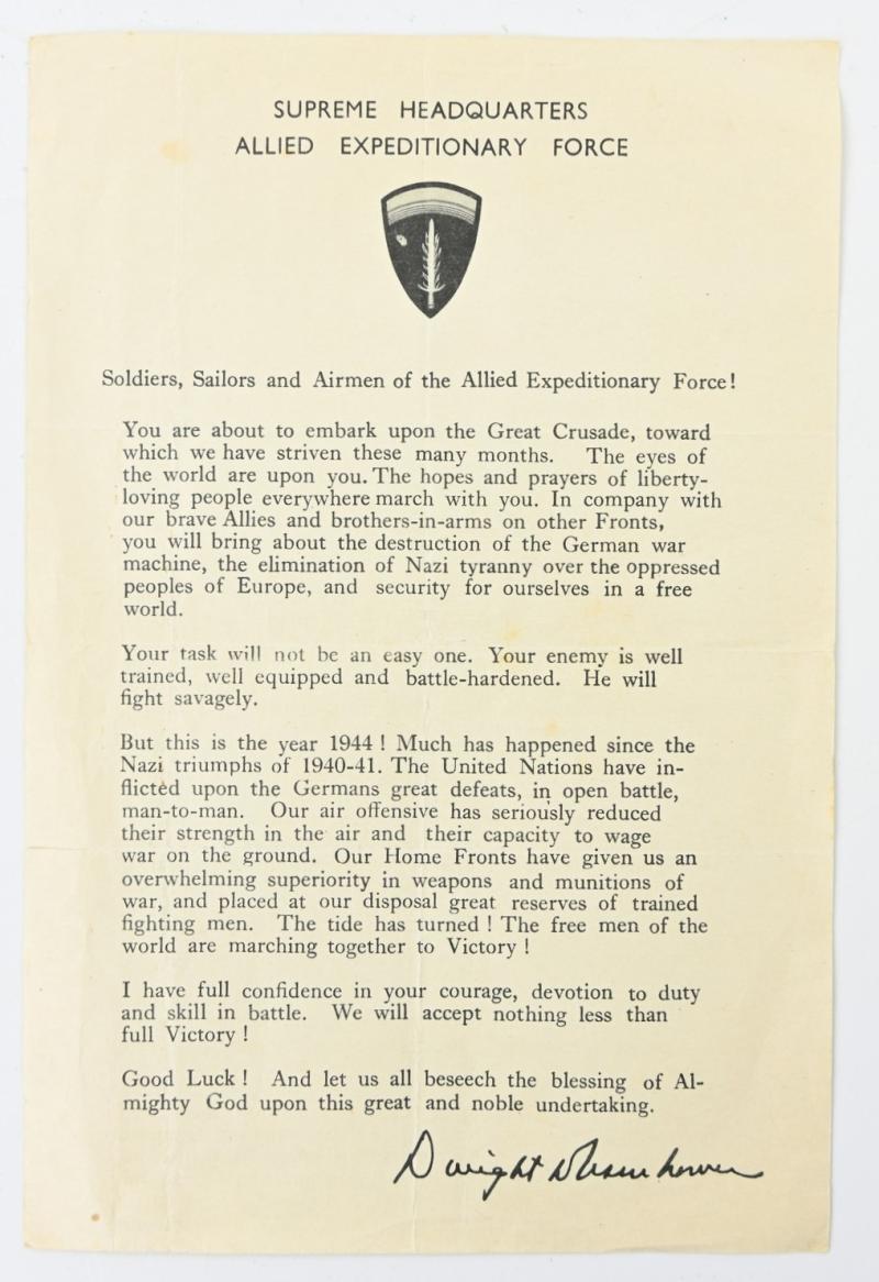 US WW2 Eisenhower D-Day Letter 6 June 1944