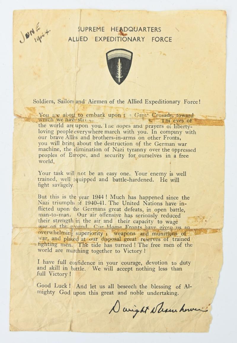 US WW2 Eisenhower D-Day Letter 6 June 1944