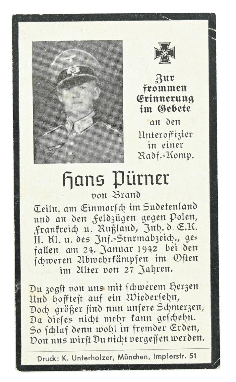 German WH Deathcard 'Hans Purner'