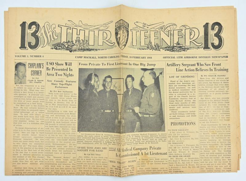 US WW2 13th Airborne Division Newspaper 'Thirteener'