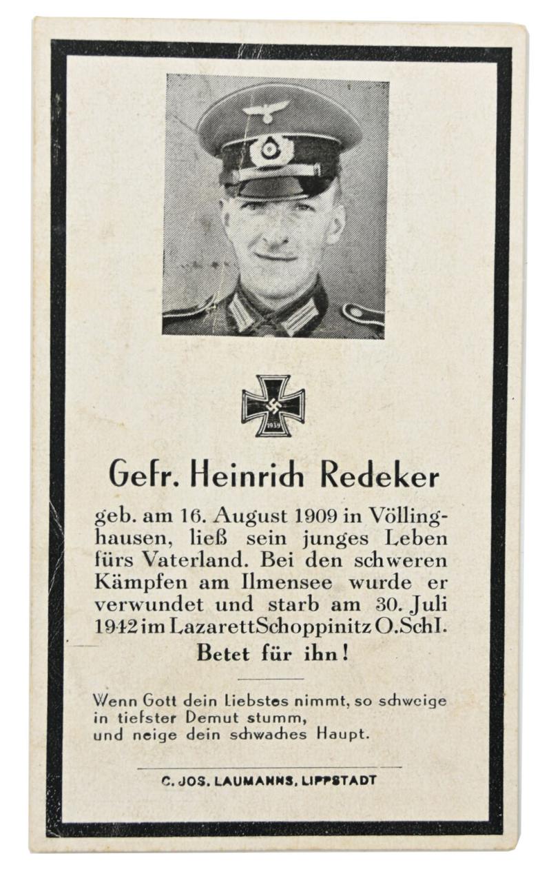 German WH Deathcard 'Heinrich Redeker'