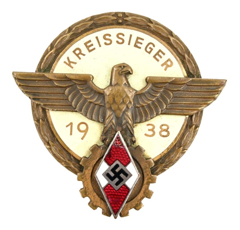 German Hitler Youth 'Kreissieger 1938' badge