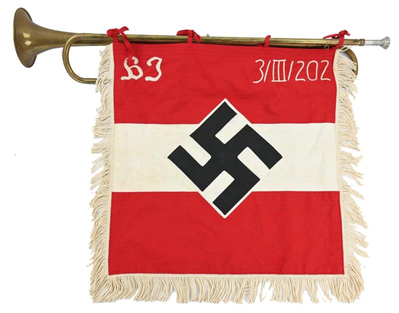 German Hitler Youth Trumpet & Flag 3/III/202 Hamburg