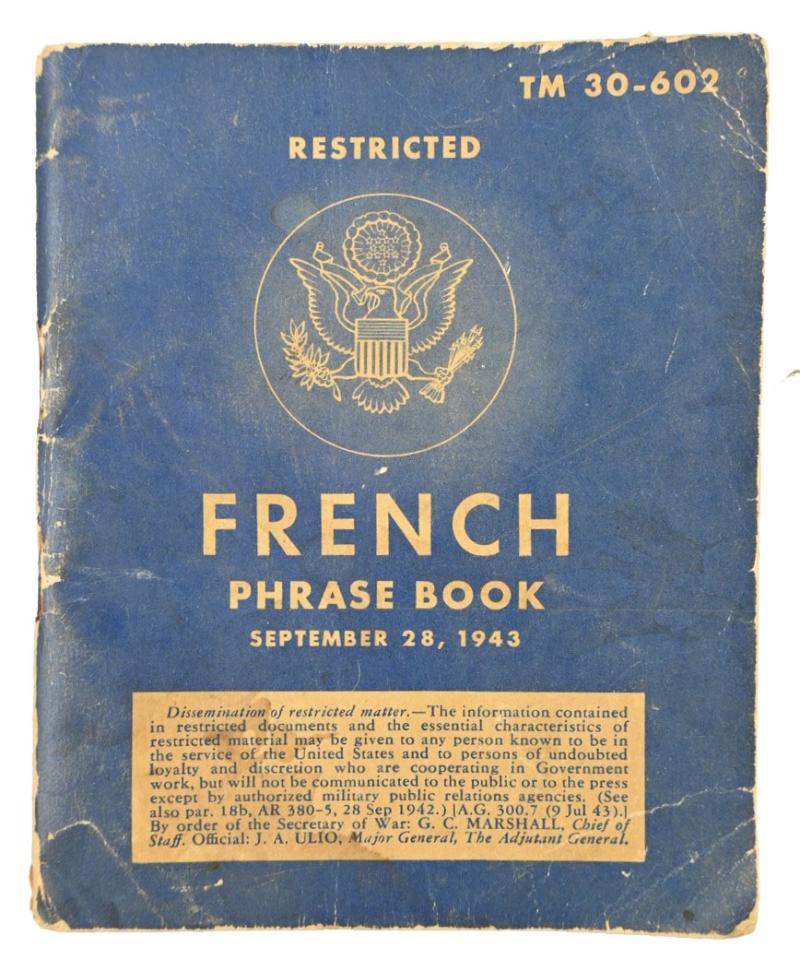 US WW2 French Phrase Book