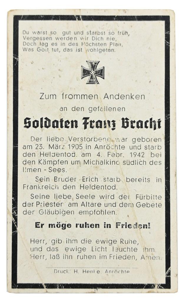 German WH Deathcard 'Franz Bracht'