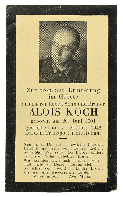 German WH Deathcard 'Alois Koch'