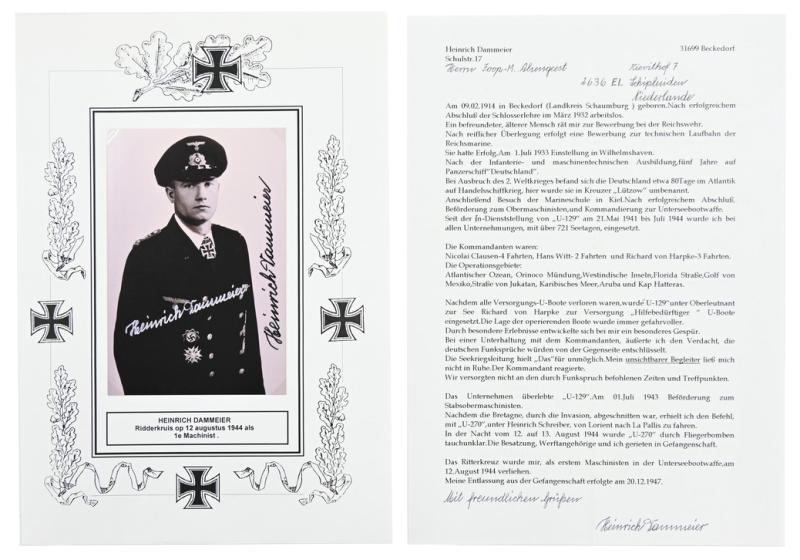 Signature of Kriegsmarine KC-Recipient 'Heinrich Dammeier'