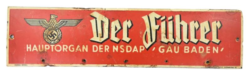 German NSDAP Der Fuhrer Magazine Enamel Advertising Sign