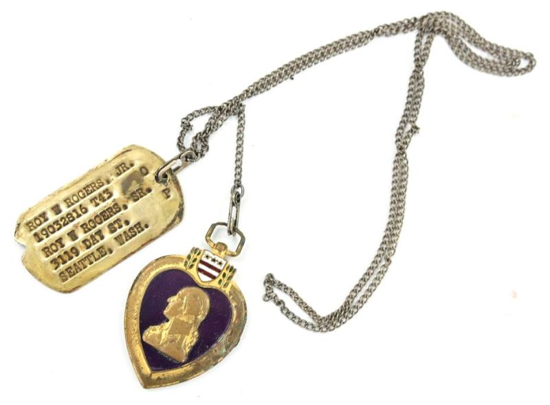 USAAF WW2 Chained Dog-Tag with Purple Heart