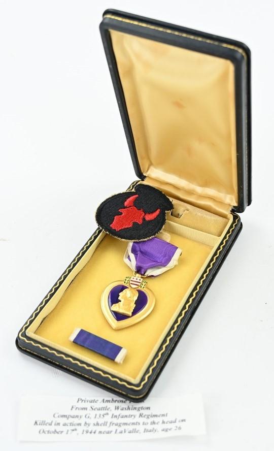 US WW2 Army KIA Purple Heart in Case 'Pvt. Ambrose B. Prisk'