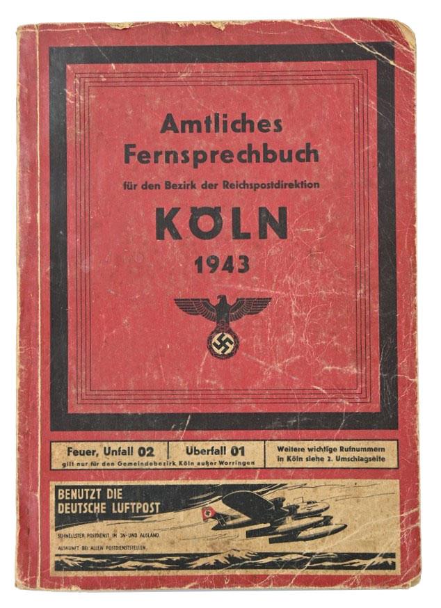 German Third Reich Phonebook 'Cologne' 1943