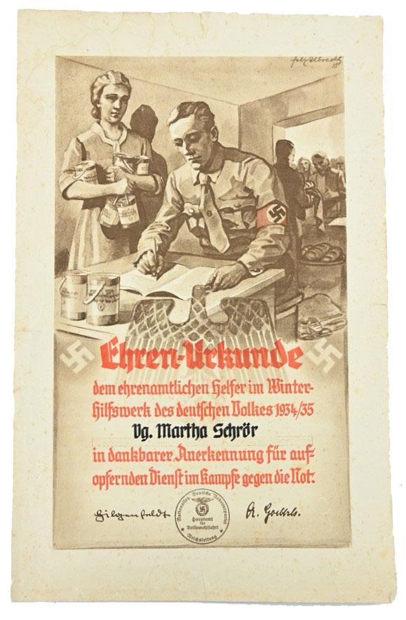 German Hitler Youth Honor Certificate WHW