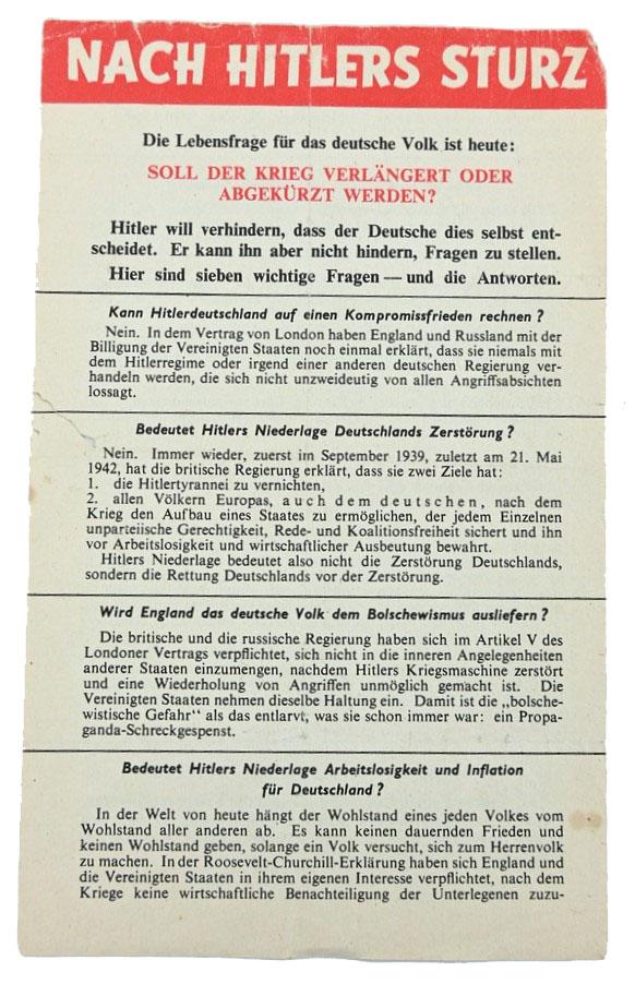 Allied WW2 Droppingsflyer 'Nach Hitlers Sturz'