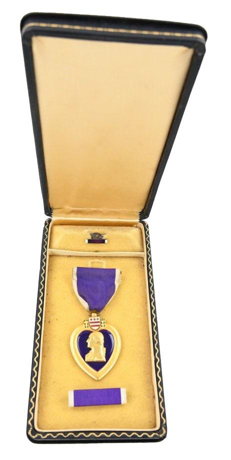 US WW2 Named Purple Heart Medal in Case 'Operation Husky'