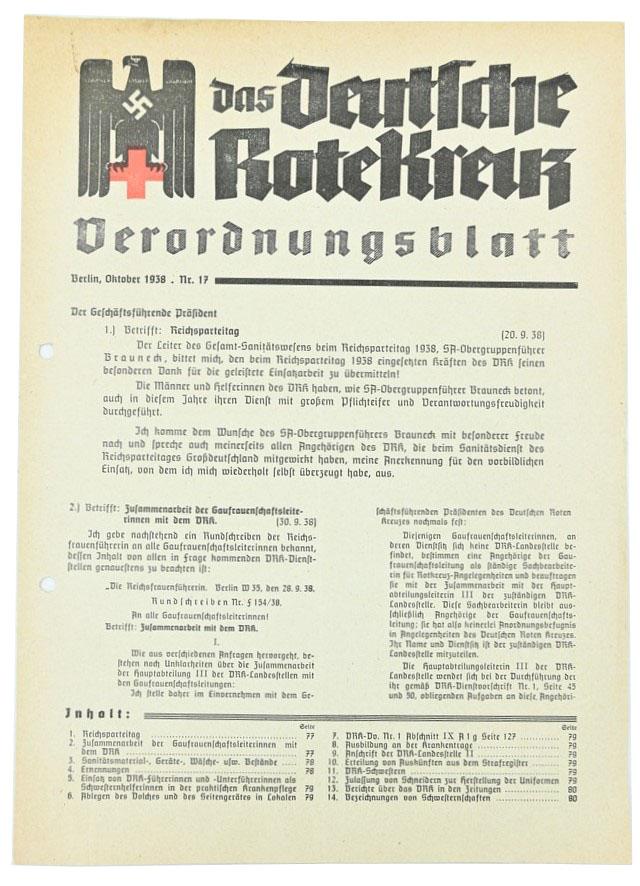 German Third Reich DRK 'Verordnungsblatt'