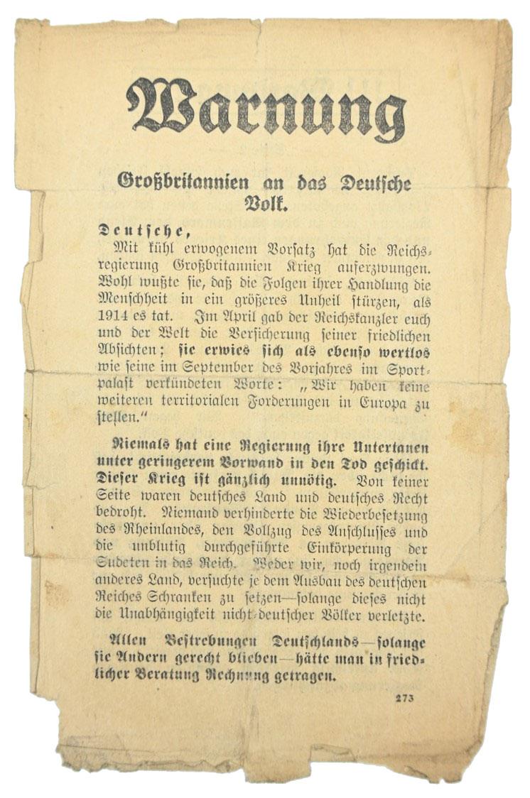 Allied Droppingsflyer 'Warnung!'