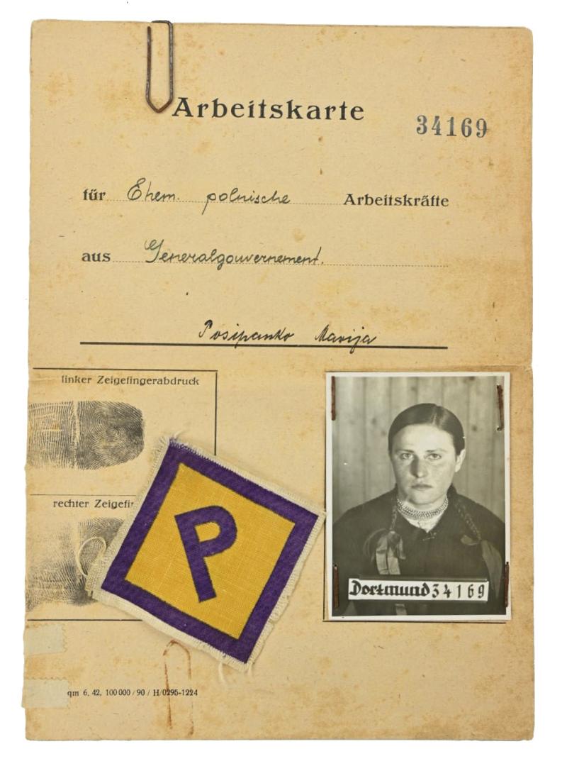 Polish WW2 POW Workerspass with P-badge