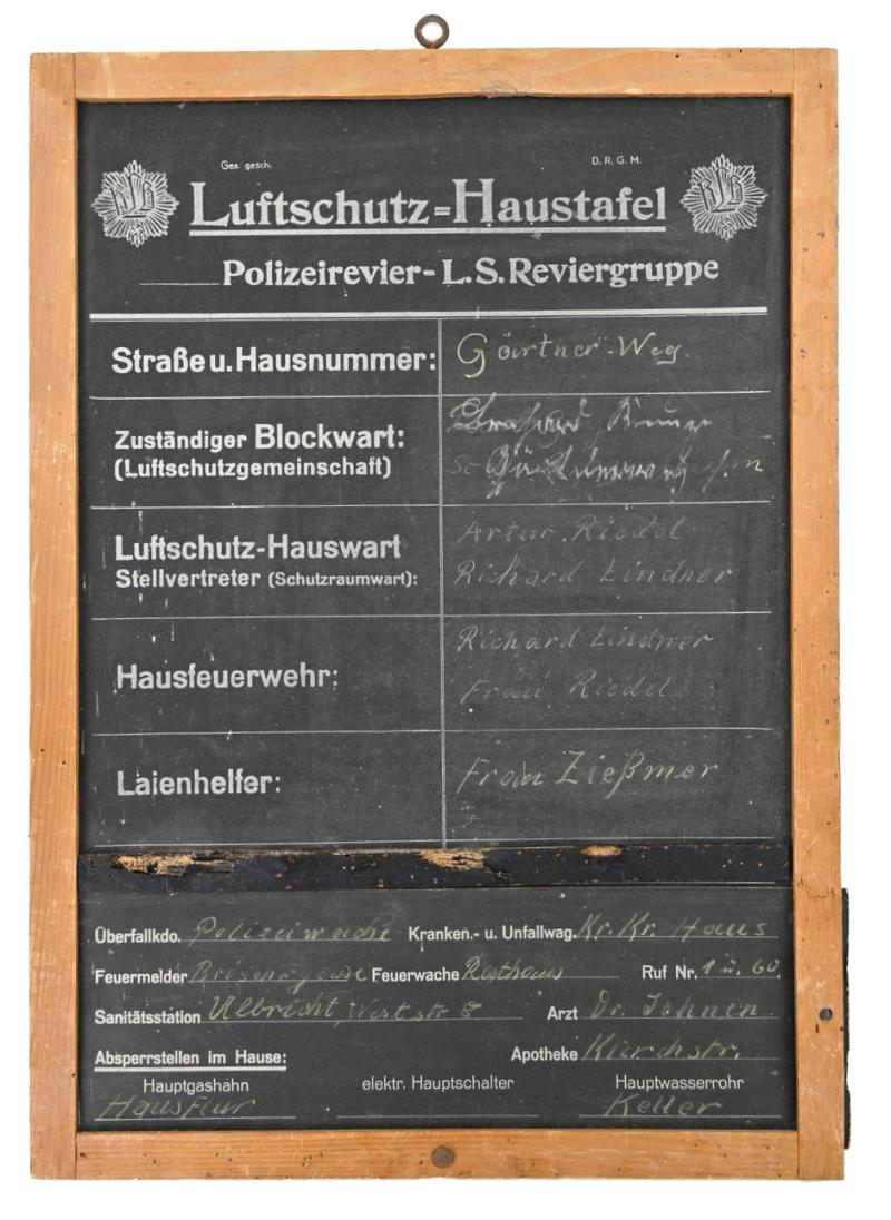 German RLB Luftschutz Haustafel Chalk board