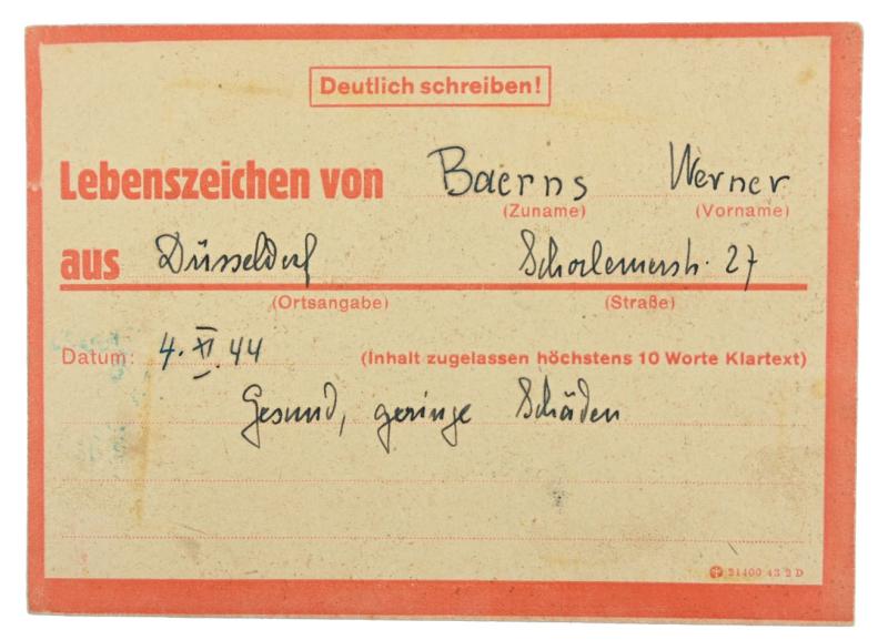 German Third Reich 'Alive Note'