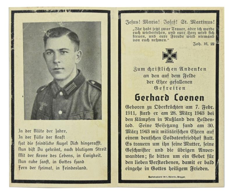 German WH Deathcard 'Gerhard Coenen'