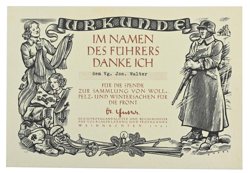 German Third Reich Front Collection Certificate