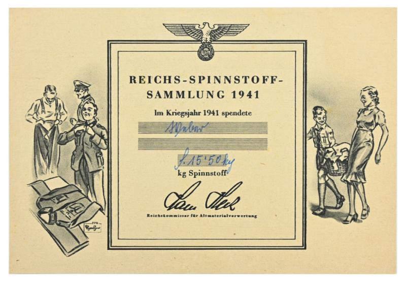 German Third Reich Front Collection Certificate