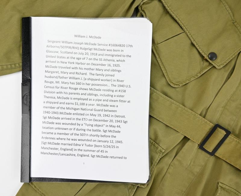 US WW2 M42 Paratrooper Jumpjacket 'Sgt. William J. McDade'