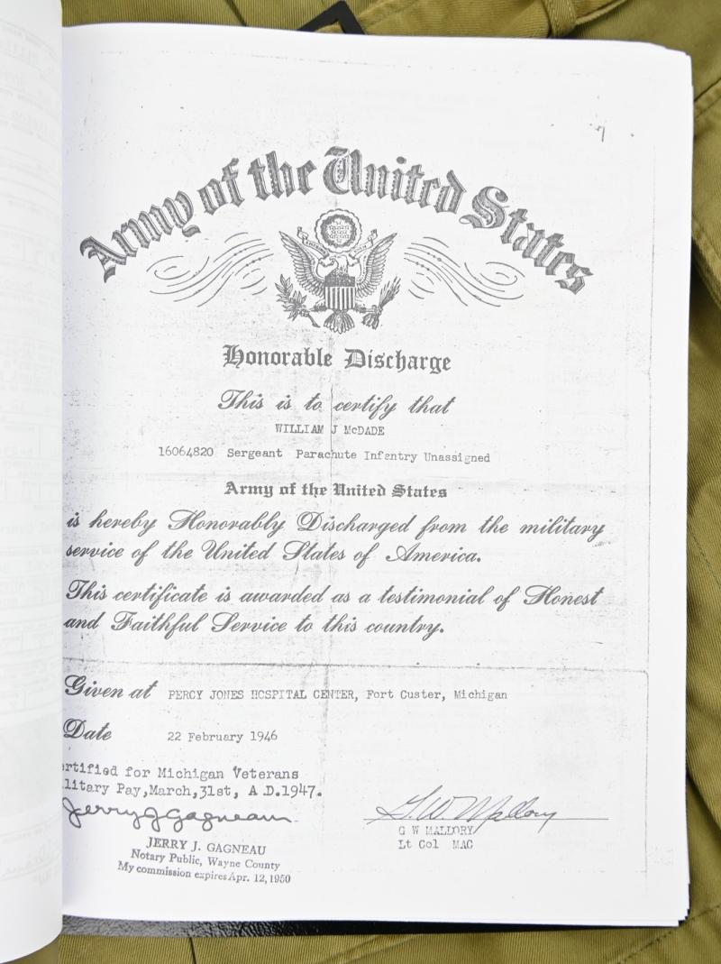 US WW2 M42 Paratrooper Jumpjacket 'Sgt. William J. McDade'