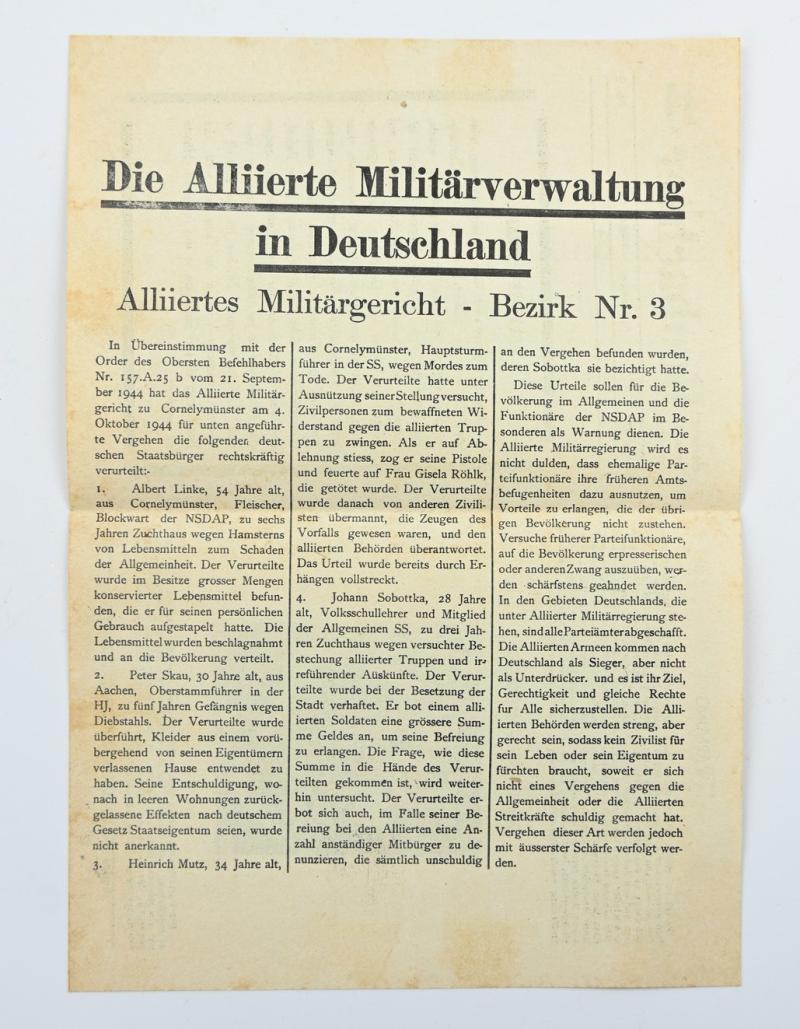 Allied WW2 Droppingsflyer 'Alliertes Militairgericht'