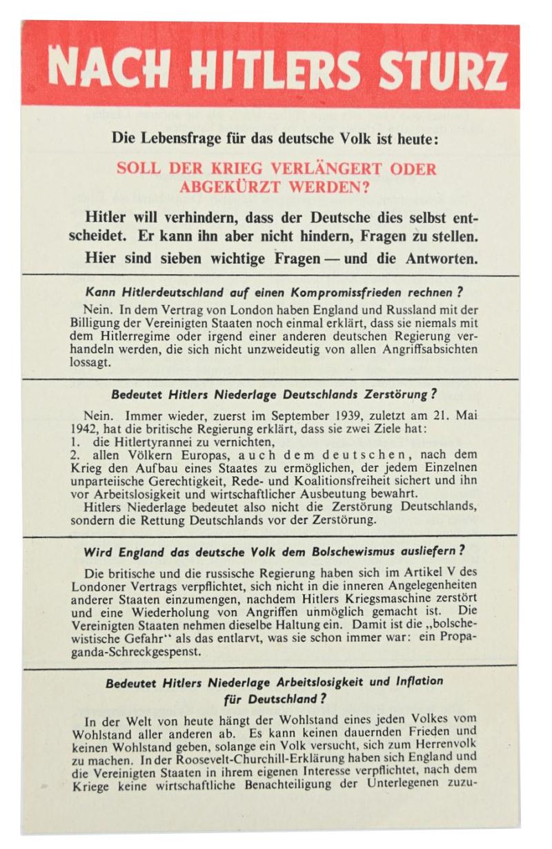 Allied WW2 Droppingsflyer 'Nach Hitlers Sturz'