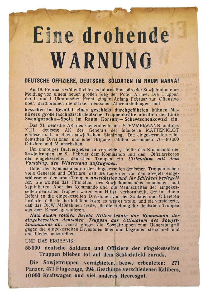 Russian WW2 Droppingsflyer 'Eine Drohende Warnung'