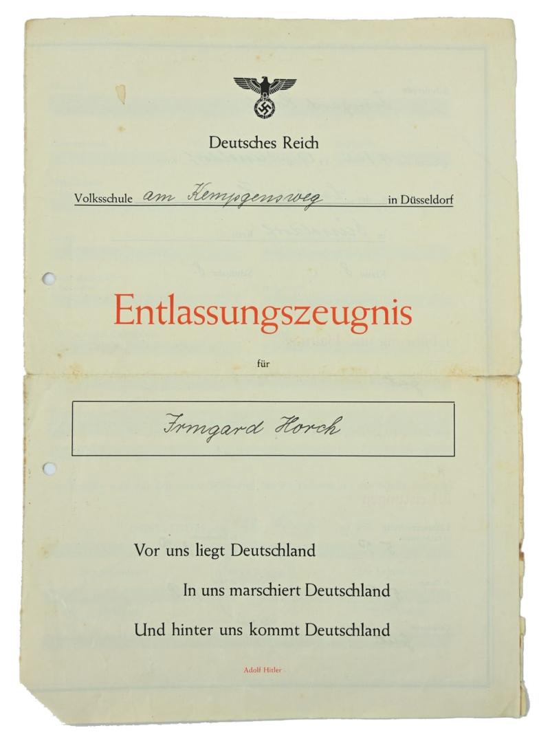 German Third Reich Period School Certificate